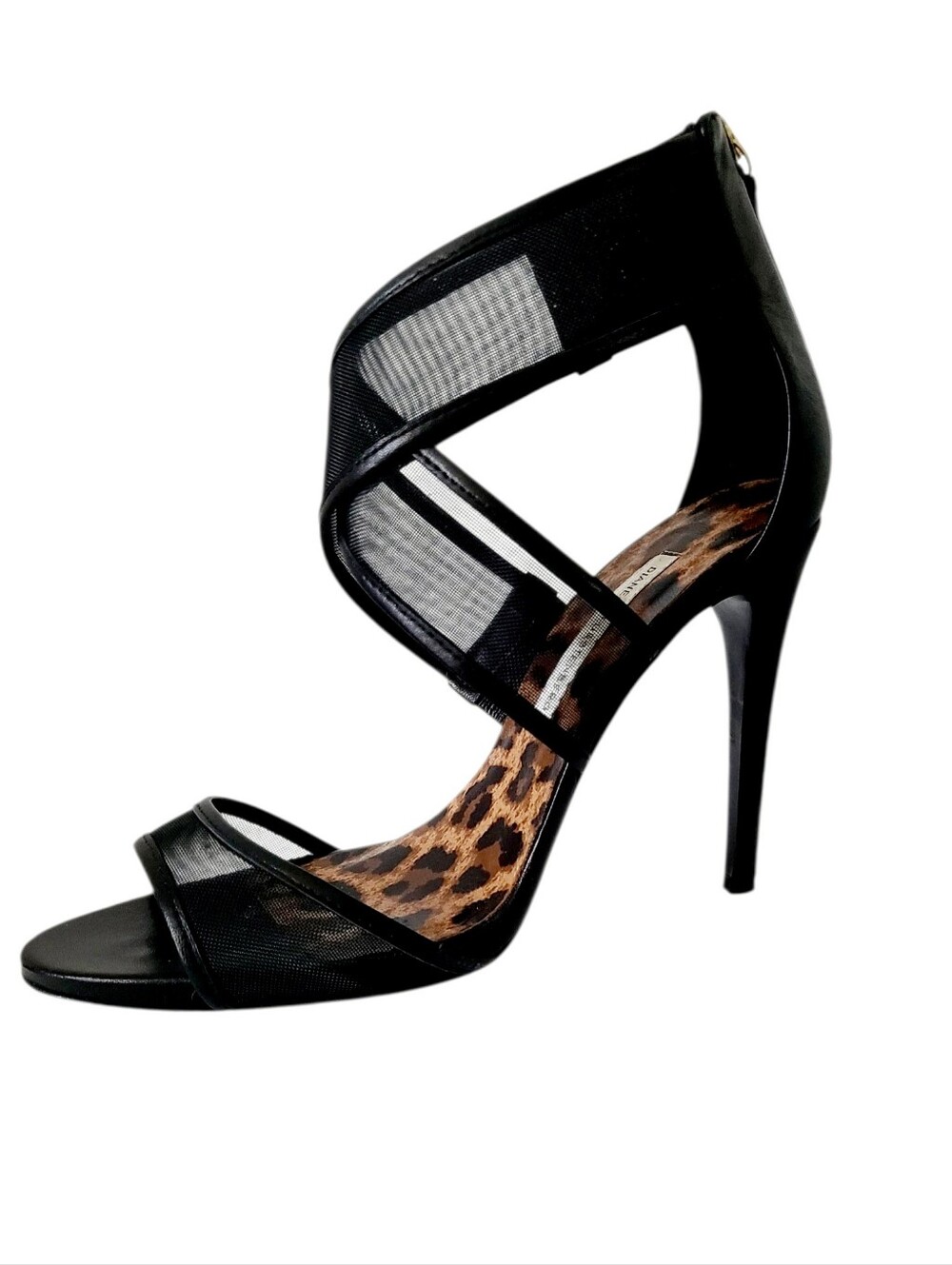 Diane von Furstenberg "Jules" Black Napa   & Mesh 4.5" Heels Sandals